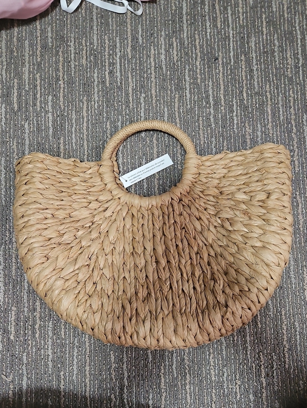 Woven Straw Half-Moon Tote Bag - Natural